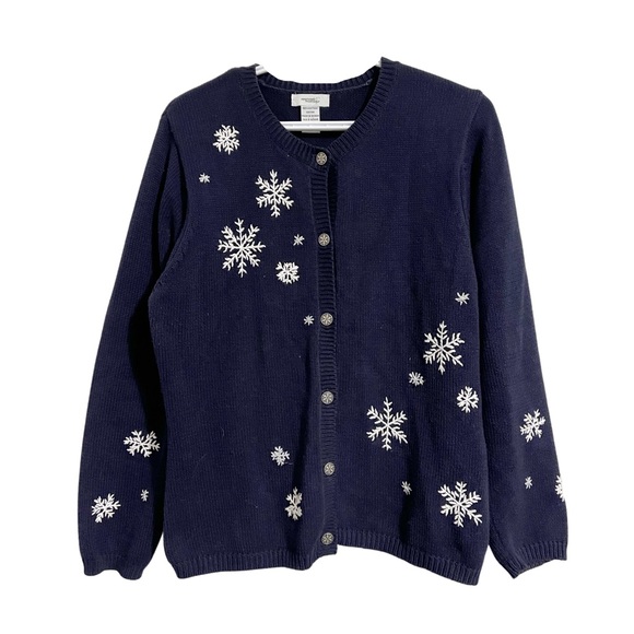 Northern Traditions. 100% cotton, embroidered snowflakes cardigan. - Picture 1 of 3